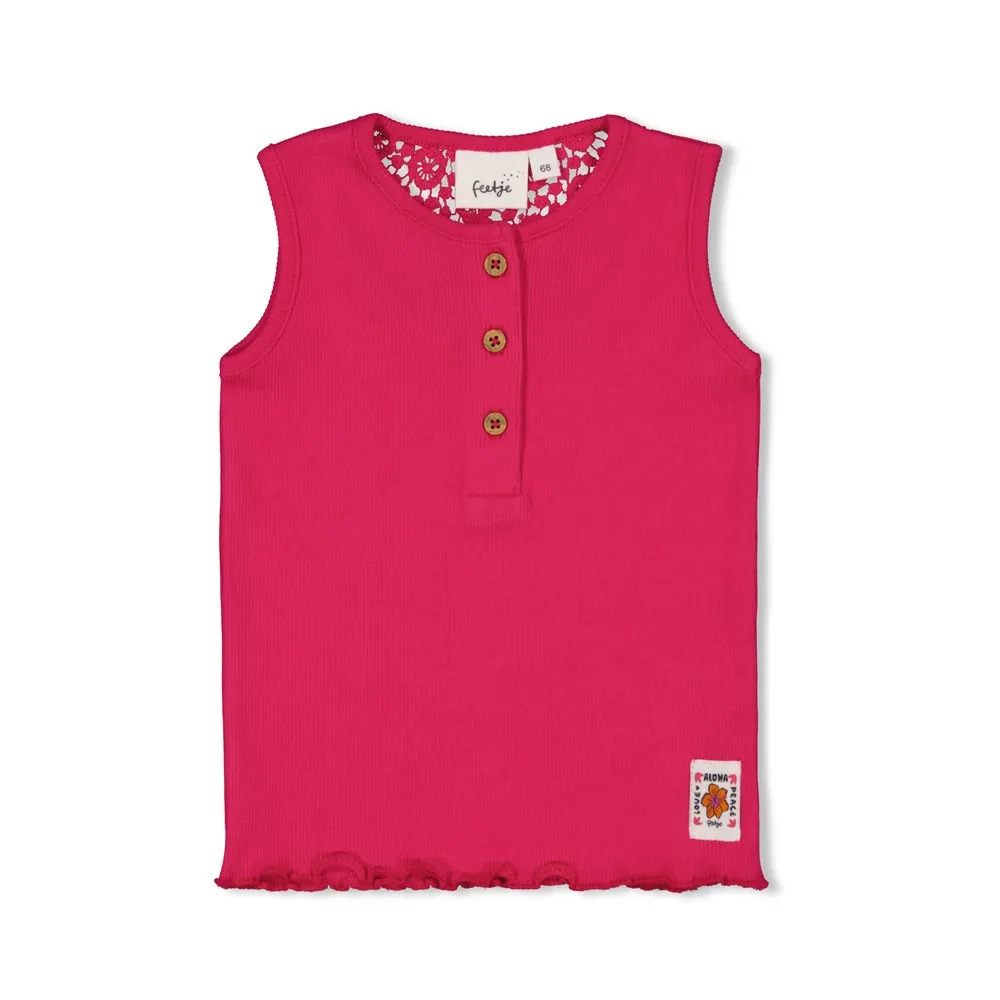 FEETJE - GIRLS SINGLET FUCHIA RIB - LOVE PEACE ALOHA 74